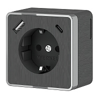 W5071704 Розетка с заземлением, шторками и USB тип A+C Gallant, графит рифленый Werkel, 4690389179617