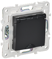 SKANDY Розетка з/к/ш кр. 16А IP44 SK-R11Bl черн. IEK, SK-R16-16-44-K02