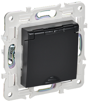 SKANDY Розетка з/к/ш кр. 16А IP44 SK-R11Bl черн. IEK, SK-R16-16-44-K02