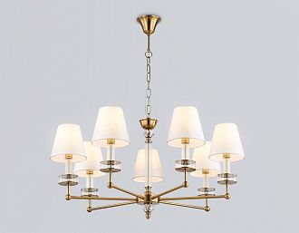 Подвесная люстра с абажурами и хрусталем **44-113 см, 7*E14*40W, K, Ambrella Light High Light LH71023, латунь