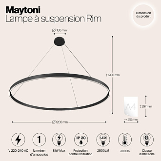 Светильник 120 см, 81W, 3000K Maytoni MOD058PL-L65B3K, черный