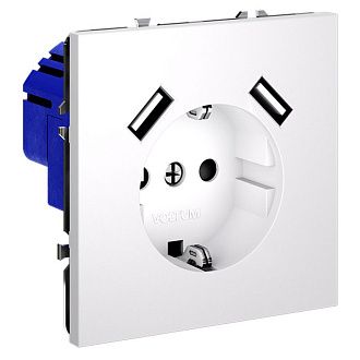 Розетка встраиваемая Voltum S70 с заземлением и защитными шторками, 16А, с USB, A+A, белый матовый пластик Soft touch VLS040402
