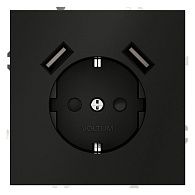 Розетка встраиваемая Voltum S70 с заземлением и защитными шторками, 16А, с USB, A+A, черный матовый пластик Soft touch VLS040408