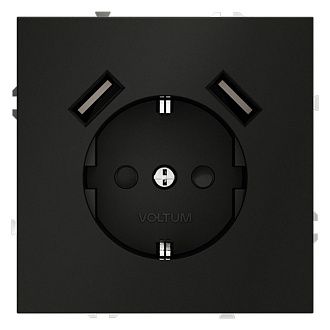 Розетка встраиваемая Voltum S70 с заземлением и защитными шторками, 16А, с USB, A+A, черный матовый пластик Soft touch VLS040408