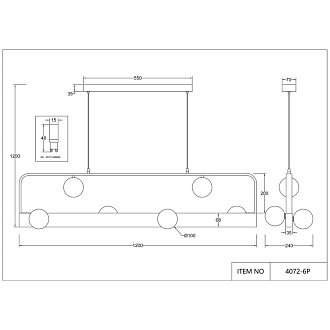 Подвесная люстра Favourite Fitirum 4072-6P, L1200*W240*H200/1200, Каркас черного цвета в сочетании с золотым, плафоны из белого акрила, два источника света - встроенная лента LED и лампы внутри плафонов.