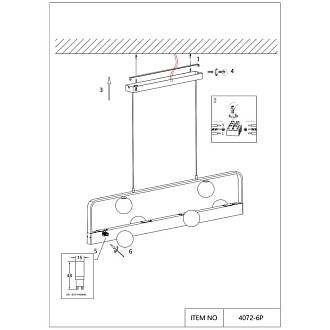 Подвесная люстра Favourite Fitirum 4072-6P, L1200*W240*H200/1200, Каркас черного цвета в сочетании с золотым, плафоны из белого акрила, два источника света - встроенная лента LED и лампы внутри плафонов.