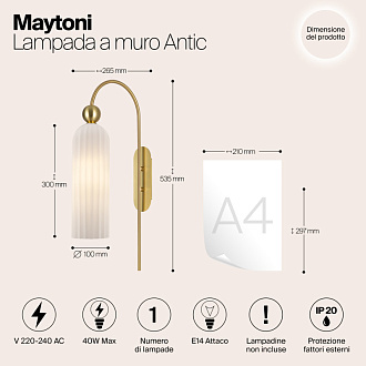 Светильник 54 см, Maytoni Antic MOD302WL-01GR, золото