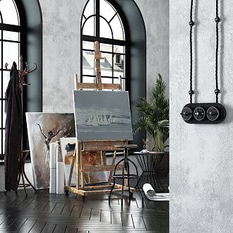 W5812051 Переключатель  выключатель одноклавишный Vintage, черный матовыйхром Werkel, 4690389174032