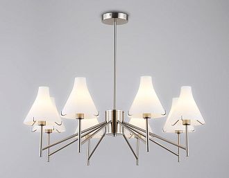 Люстра со стеклянными плафонами на штанге **65- см, 8*E14*40W, K, Ambrella Light High Light LH57125, никель