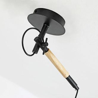 Светильник F-Promo Eureka 3006-1P, D300*H600, каркас черного цвета со вставкой под цвет дерева, плафон из черной ткани, светильник можно монтировать как на потолок, так и на стену