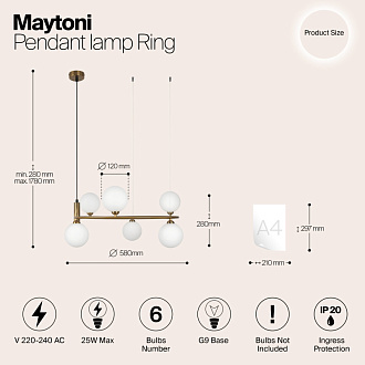 Светильник 58 см, Maytoni Ring MOD013PL-06BS1, латунь