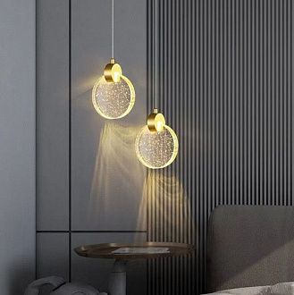 Светильник DZN-64626 ЗОЛОТАЯ БРОНЗА  D160/H1500/1/LED/.W/4000K акриловый диск 160мм с пузырьками 25-04
