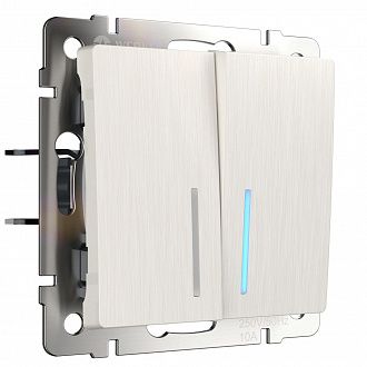 W1120113 Выключатель двухклавишный с подсветкой, перламутровый рифленый Werkel, 4690389160905