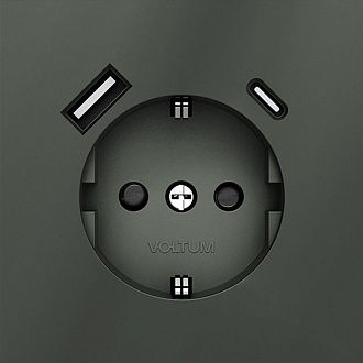 Розетка встраиваемая Voltum S70 с заземлением и защитными шторками, 16А, с USB, A+С, титан пластик Soft touch VLS040506