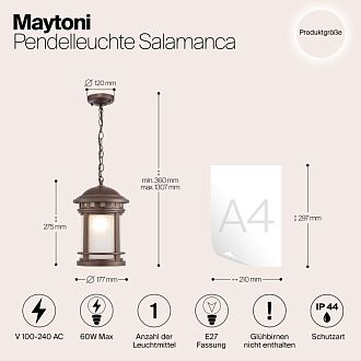 Уличный подвесной светильник Maytoni Salamanca O031PL-01BR, коричневый