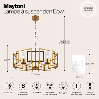 Подвесная люстра Maytoni Bowi H009PL-06G, золото, диаметр 65.6 см