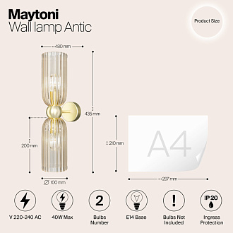Светильник 44 см, Maytoni MOD302WL-02CG, золото