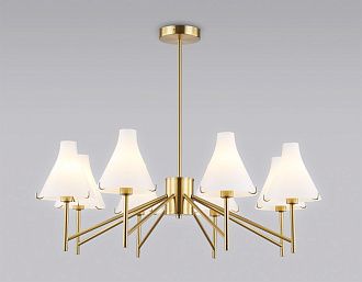 Люстра со стеклянными плафонами на штанге **65- см, 8*E14*40W, K, Ambrella Light High Light LH57135, латунь
