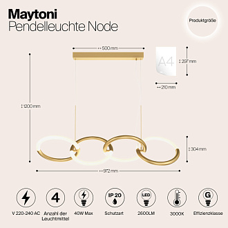 Светильник 97 см, 40W, 3000K, Maytoni MOD165PL-L40G3K, золото