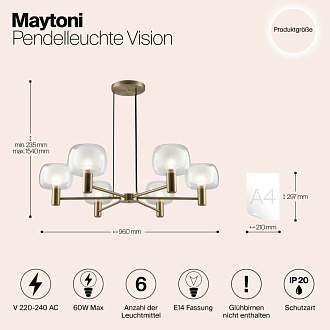 Светильник 96 см, Maytoni Vision MOD411PL-06G, золото