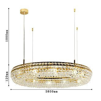 Подвесная люстра Favourite Monilibus 4015-12P, D800*H120/1120, светлого золота, плафон в виде объемного обруча состоит из прозрачных хрустальных восьмигранников