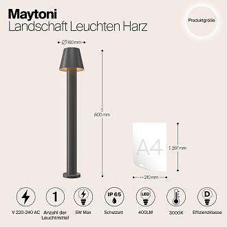 Светодиодный светильник 80 см, 5W, 3000K, Maytoni Harz O421FL-L5GF, графит