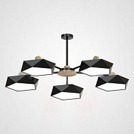 Люстра на штанге GEOMETRIC CH 5 черная 92*92*16 см, 5*LED*3W, ImperiumLoft GEOMETRIC-CH01, Чёрный, Дерево