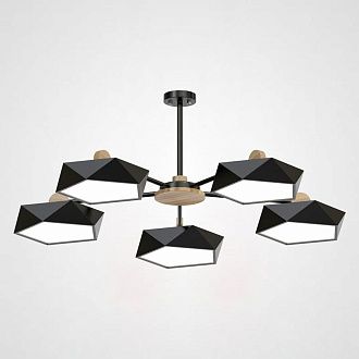 Люстра на штанге GEOMETRIC CH 5 черная 92*92*16 см, 5*LED*3W, ImperiumLoft GEOMETRIC-CH01, Чёрный, Дерево