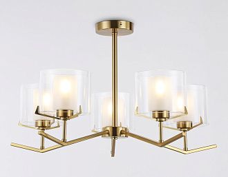 Люстра со стеклянными плафонами на штанге **39- см, 5*E14*40W, K, Ambrella Light High Light LH57007, латунь