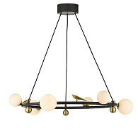 Подвесная люстра 75*180 см, 30W, Favourite Sparrow 4324-6P черный, матовое золото, белое стекло