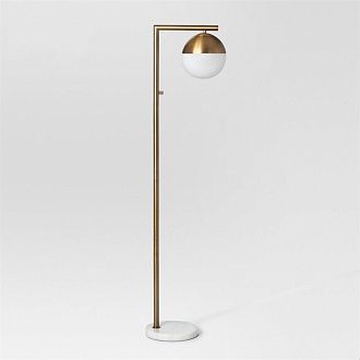 Торшер Geneva Single Glass Globe Floor Lamp *39*147 см, 1*E27*60W, ImperiumLoft 41.115-0, Белый, Латунь