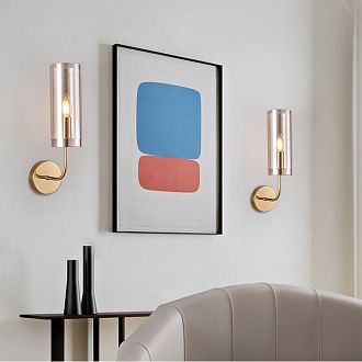 Бра Agne Blue Glass Tube wall light 16*28*28 см, 1*E14*40W, ImperiumLoft 100322-22, Золотистый