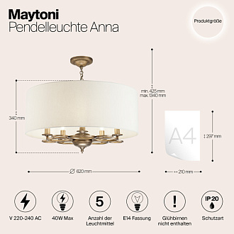 Подвесная люстра Maytoni Anna H007PL-05G, кремовый, диаметр 62см