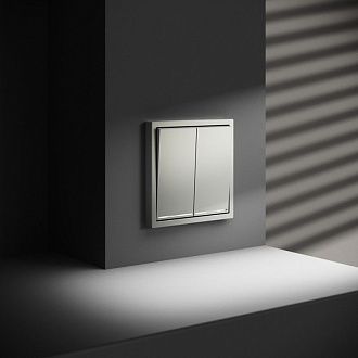 Проходной переключатель встраиваемый Voltum S70 двухклавишный с подсветкой 10А, сталь пластик Soft touch VLS020405