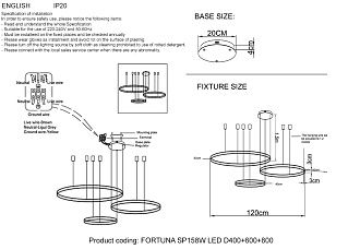 Люстра 153*120 см, LED 158W 3000-6300K Crystal Lux FORTUNA SP158W LED D400+600+800 GOLD Золотой