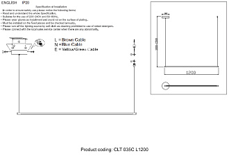 Светильник подвесной 1*20W, 3000K, 120*2 см, Crystal Lux CLT 035C L1200 GO Золото