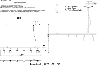 Светильник потолочный 120*6 см, Crystal Lux CLT 015C6 L1200 BL-GO Черный+Золото