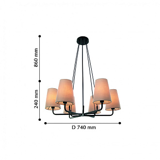 Подвесная люстра Favourite Pfefferling 2364-6P, D740*H240/1240, каркас черного цвета, бежевая ткань