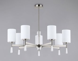 Люстра со стеклянными плафонами на штанге **59- см, 7*E27*60W, K, Ambrella Light High Light LH56253, никель