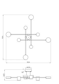 Светильник 92,6*92,4*22-22 см, *LED*40W, Freya  FR6048CL-L8B, Черный