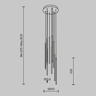 Каскадная люстра 35*35*352,5 см, LED, 46W, 3000К, Maytoni Light stick MOD236PL-L54B3K черный