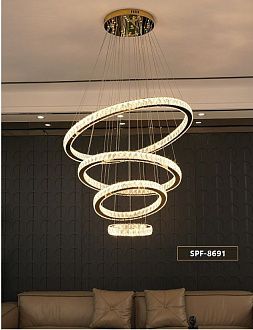 Светильник подвесной SPF-8691 GOLD/ЗОЛОТО  D600+470+260+200/H1200/4/LED/120W RIPPLE 24-09