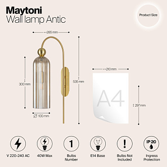 Светильник 54 см, Maytoni Antic MOD302WL-01CG, золото