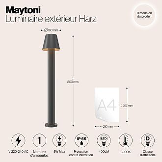 Светодиодный светильник 80 см, 5W, 3000K, Maytoni Harz O421FL-L5GF, графит