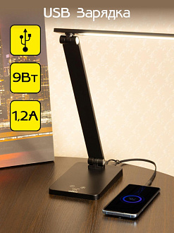 Светильник 16,5*11,5*38/65 см, 9W 4000K Citilux CL803081 Ньютон Черный, с USB
