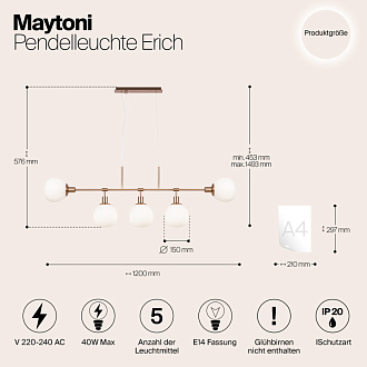 Светильник подвесной Maytoni Erich MOD221-PL-05-G, белый/золото