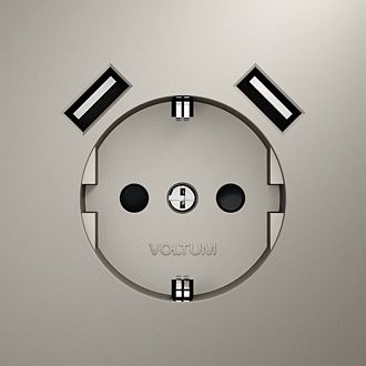 Розетка встраиваемая Voltum S70 с заземлением и защитными шторками, 16А, с USB, A+A, кашемир пластик Soft touch VLS040403