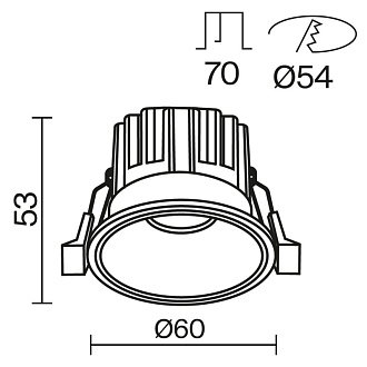 Встраиваемый светильник 6*6*5,3 см, LED, 7W, 3000К, Maytoni Technical ROUND DL058-7W3K-W белый, вр 5,4 см