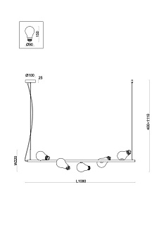 Светильник 108 см, Freya Evidence FR5372PL-05B, черный