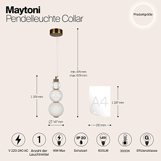 Светильник 15 см, 16W, 3000K, Maytoni P069PL-L16G3K, золото